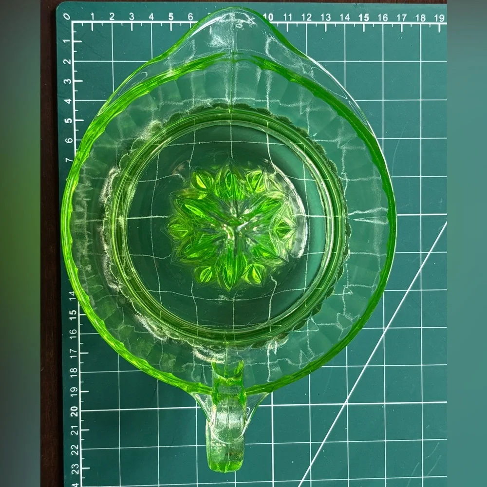1930’s Uranium Depression Green Glass Citrus Juicer - Large 9”